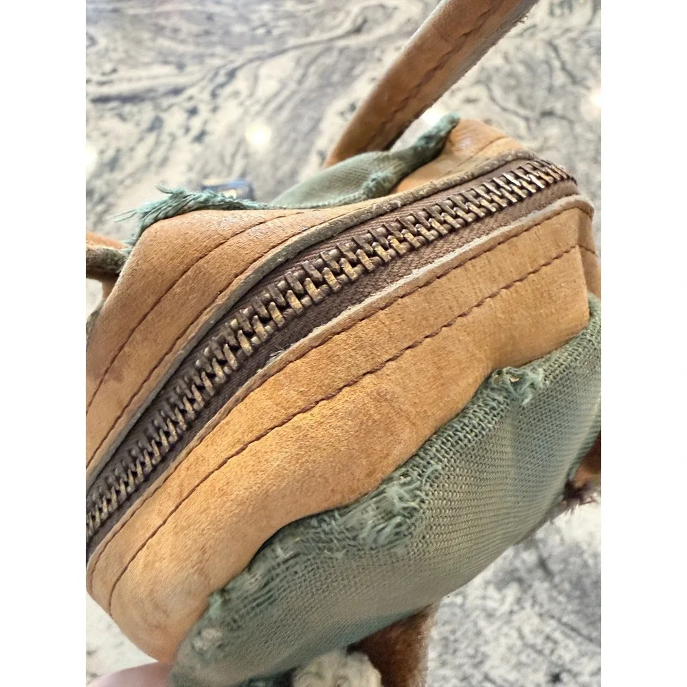 Vintage LL Bean Canvas Wine Bottle Carrier Bag Leather Trim Olive Green Freeport
